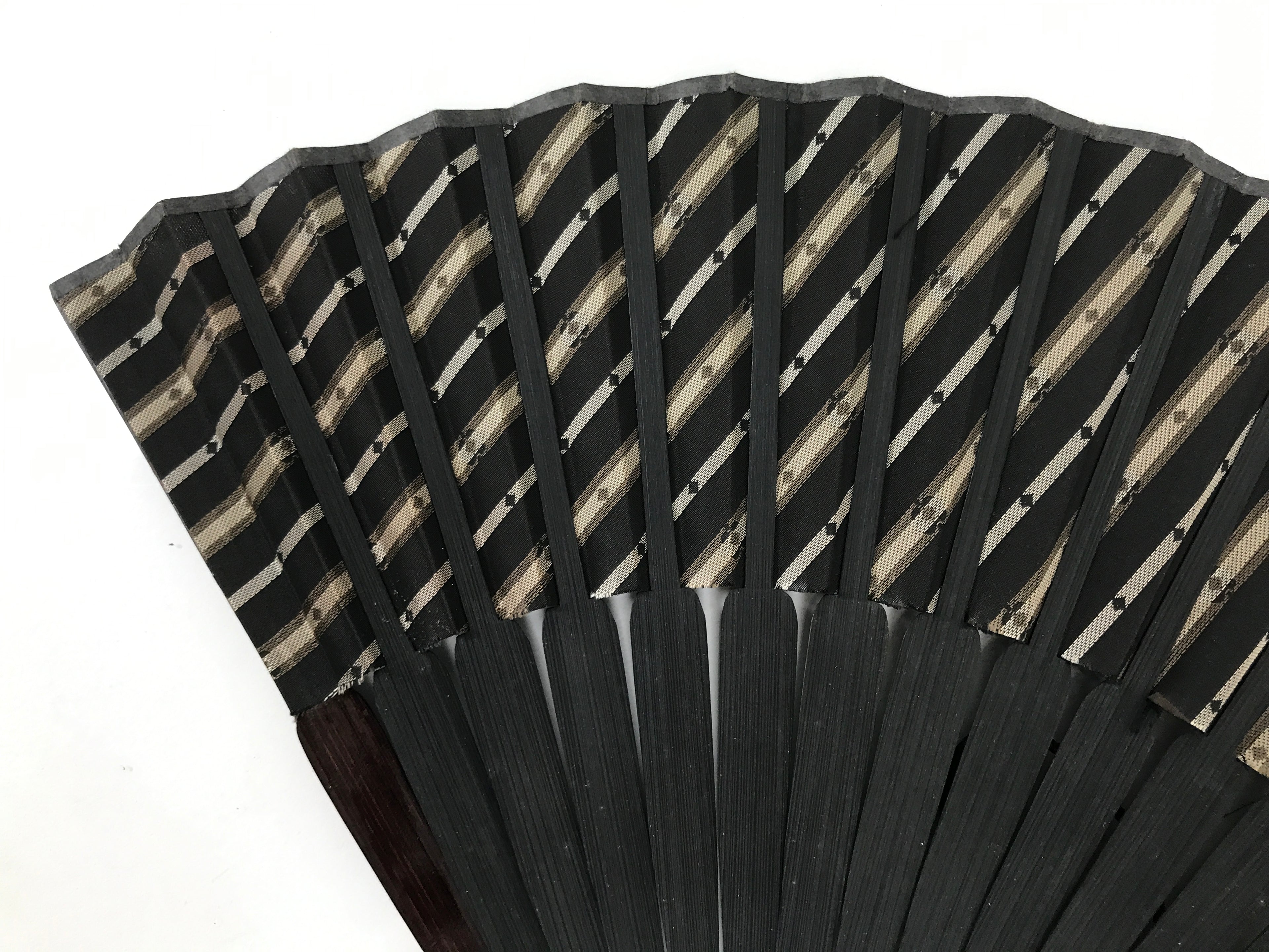 Japanese Fabric Folding Fan Vtg Sensu Bamboo Frame Black Gold Floral Design 5D87-AD - Fan-chidorivintage.com