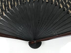Japanese Fabric Folding Fan Vtg Sensu Bamboo Frame Black Gold Floral Design 5D87-AD - Fan-chidorivintage.com
