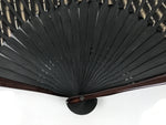 Japanese Fabric Folding Fan Vtg Sensu Bamboo Frame Black Gold Floral Design 5D87-AD - Fan-chidorivintage.com