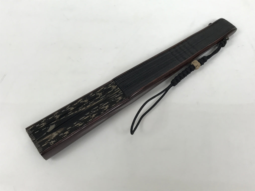 Japanese Fabric Folding Fan Vtg Sensu Bamboo Frame Black Gold Floral Design 5D87-AD - Fan-chidorivintage.com