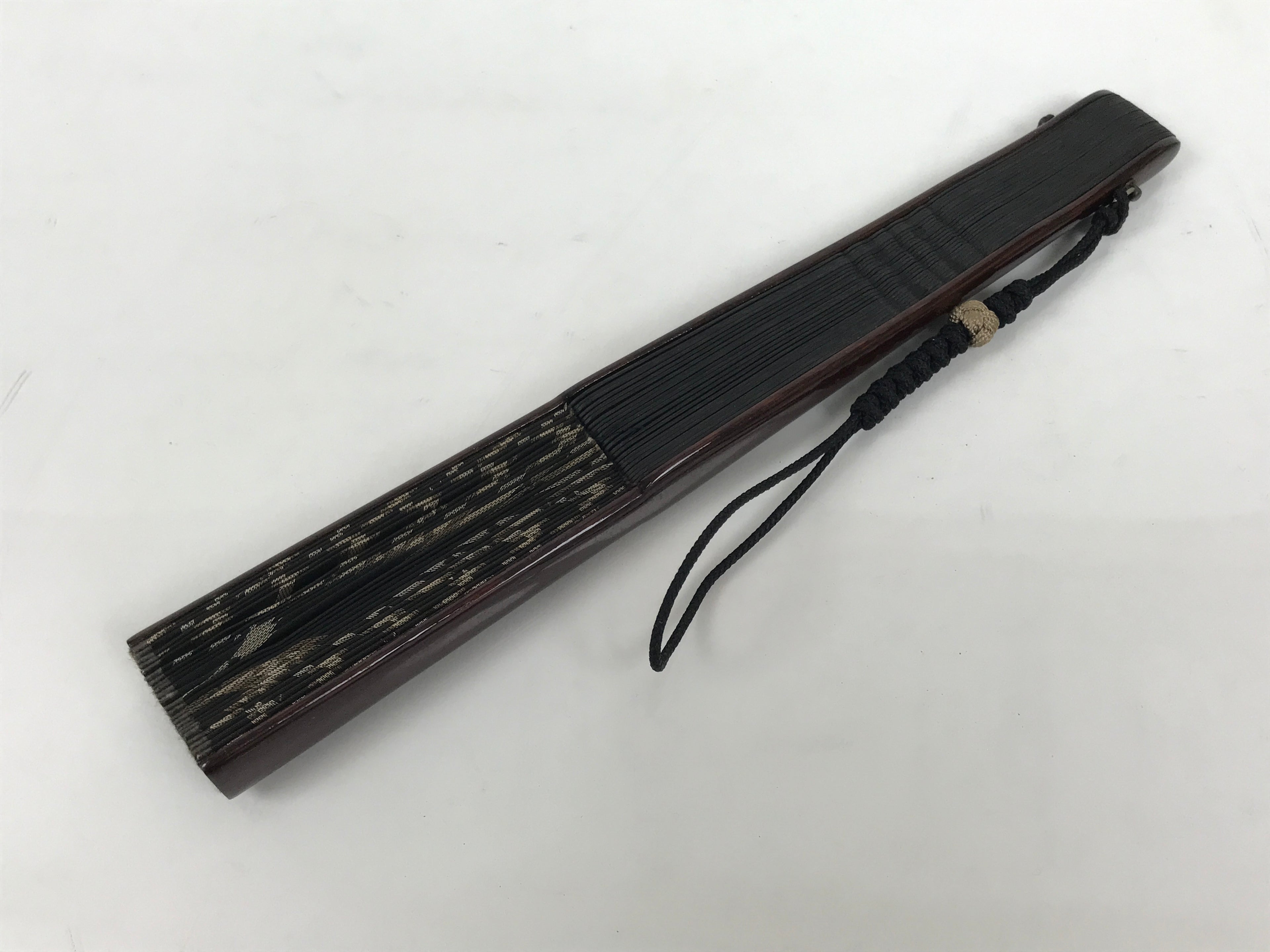Japanese Fabric Folding Fan Vtg Sensu Bamboo Frame Black Gold Floral Design 5D87-AD - Fan-chidorivintage.com