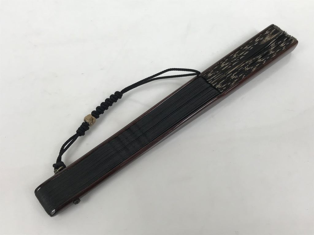Japanese Fabric Folding Fan Vtg Sensu Bamboo Frame Black Gold Floral Design 5D87-AD - Fan-chidorivintage.com
