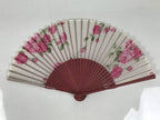 Japanese Fabric Folding Fan Vtg Sensu Bamboo Frame Hanae Mori Pink Rose 5D89-AD - Fan-chidorivintage.com