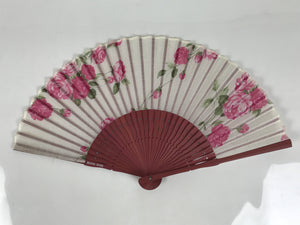 Vintage Japanese Folding Fan with Beautiful Pink Roses