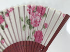 Japanese Fabric Folding Fan Vtg Sensu Bamboo Frame Hanae Mori Pink Rose 5D89-AD - Fan-chidorivintage.com