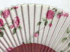 Japanese Fabric Folding Fan Vtg Sensu Bamboo Frame Hanae Mori Pink Rose 5D89-AD - Fan-chidorivintage.com