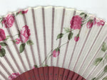 Japanese Fabric Folding Fan Vtg Sensu Bamboo Frame Hanae Mori Pink Rose 5D89-AD - Fan-chidorivintage.com