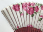 Japanese Fabric Folding Fan Vtg Sensu Bamboo Frame Hanae Mori Pink Rose 5D89-AD - Fan-chidorivintage.com