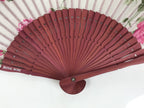 Japanese Fabric Folding Fan Vtg Sensu Bamboo Frame Hanae Mori Pink Rose 5D89-AD - Fan-chidorivintage.com