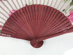 Japanese Fabric Folding Fan Vtg Sensu Bamboo Frame Hanae Mori Pink Rose 5D89-AD - Fan-chidorivintage.com