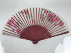 Japanese Fabric Folding Fan Vtg Sensu Bamboo Frame Hanae Mori Pink Rose 5D89-AD - Fan-chidorivintage.com