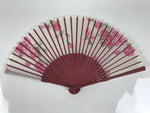 Japanese Fabric Folding Fan Vtg Sensu Bamboo Frame Hanae Mori Pink Rose 5D89-AD - Fan-chidorivintage.com