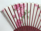 Japanese Fabric Folding Fan Vtg Sensu Bamboo Frame Hanae Mori Pink Rose 5D89-AD - Fan-chidorivintage.com
