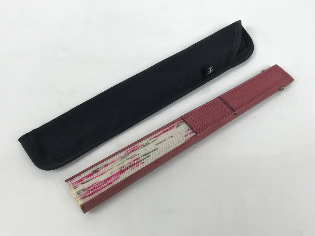 Japanese Fabric Folding Fan Vtg Sensu Bamboo Frame Hanae Mori Pink Rose 5D89-AD - Fan-chidorivintage.com
