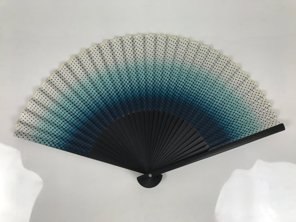 Japanese Fabric Folding Fan Vtg Sensu Bamboo Frame Blue White Dot Diamond 5D90-AD - Fan-chidorivintage.com