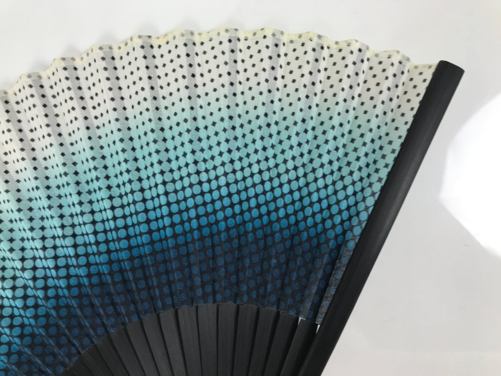 Japanese Fabric Folding Fan Vtg Sensu Bamboo Frame Blue White Dot Diamond 5D90-AD - Fan-chidorivintage.com