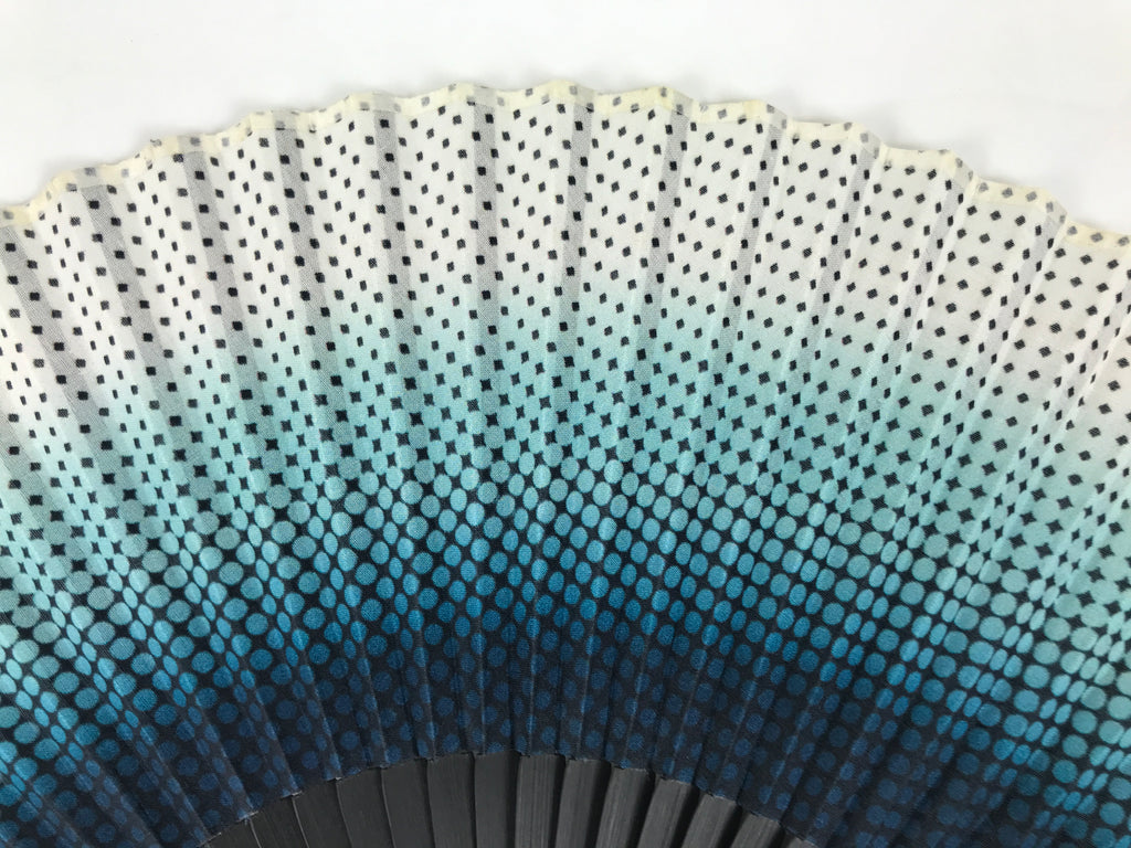 Japanese Fabric Folding Fan Vtg Sensu Bamboo Frame Blue White Dot Diamond 5D90-AD - Fan-chidorivintage.com