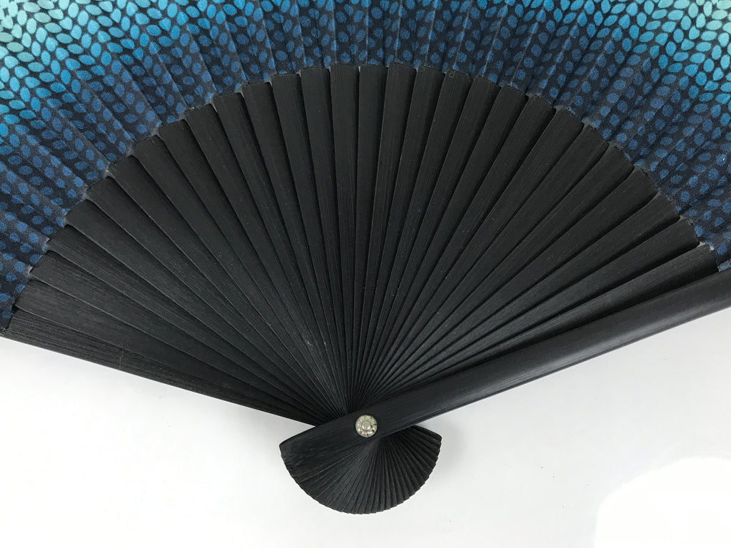 Japanese Fabric Folding Fan Vtg Sensu Bamboo Frame Blue White Dot Diamond 5D90-AD - Fan-chidorivintage.com