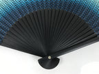 Japanese Fabric Folding Fan Vtg Sensu Bamboo Frame Blue White Dot Diamond 5D90-AD - Fan-chidorivintage.com