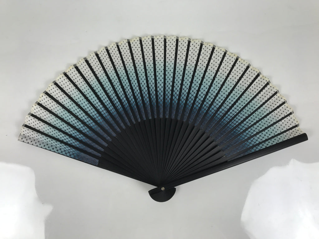 Japanese Fabric Folding Fan Vtg Sensu Bamboo Frame Blue White Dot Diamond 5D90-AD - Fan-chidorivintage.com