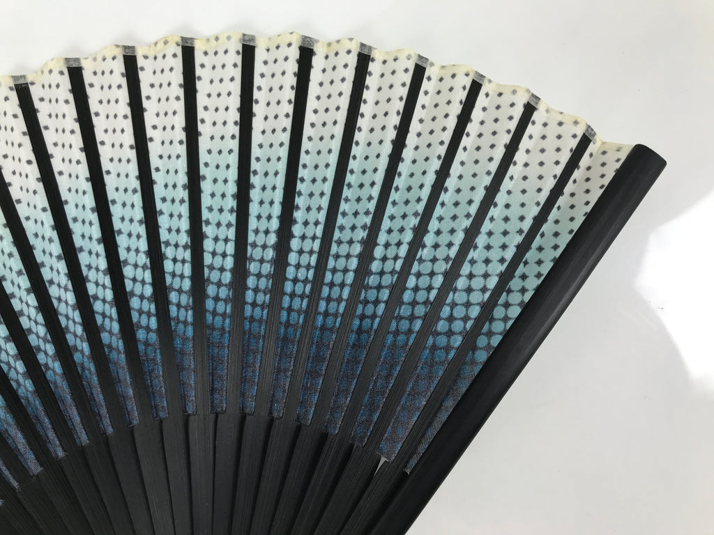 Japanese Fabric Folding Fan Vtg Sensu Bamboo Frame Blue White Dot Diamond 5D90-AD - Fan-chidorivintage.com