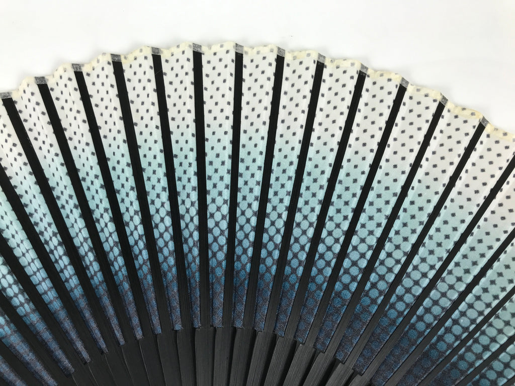 Japanese Fabric Folding Fan Vtg Sensu Bamboo Frame Blue White Dot Diamond 5D90-AD - Fan-chidorivintage.com