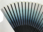 Japanese Fabric Folding Fan Vtg Sensu Bamboo Frame Blue White Dot Diamond 5D90-AD - Fan-chidorivintage.com