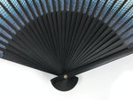 Japanese Fabric Folding Fan Vtg Sensu Bamboo Frame Blue White Dot Diamond 5D90-AD - Fan-chidorivintage.com