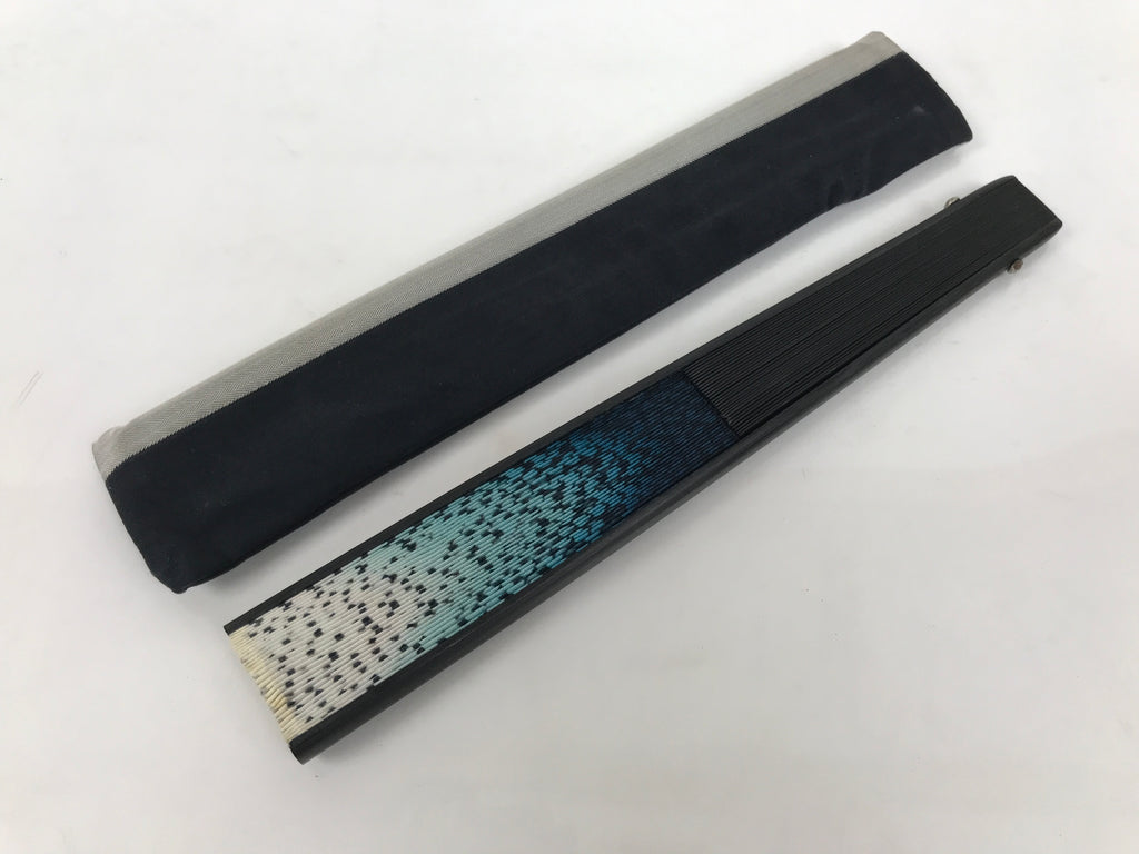 Japanese Fabric Folding Fan Vtg Sensu Bamboo Frame Blue White Dot Diamond 5D90-AD - Fan-chidorivintage.com