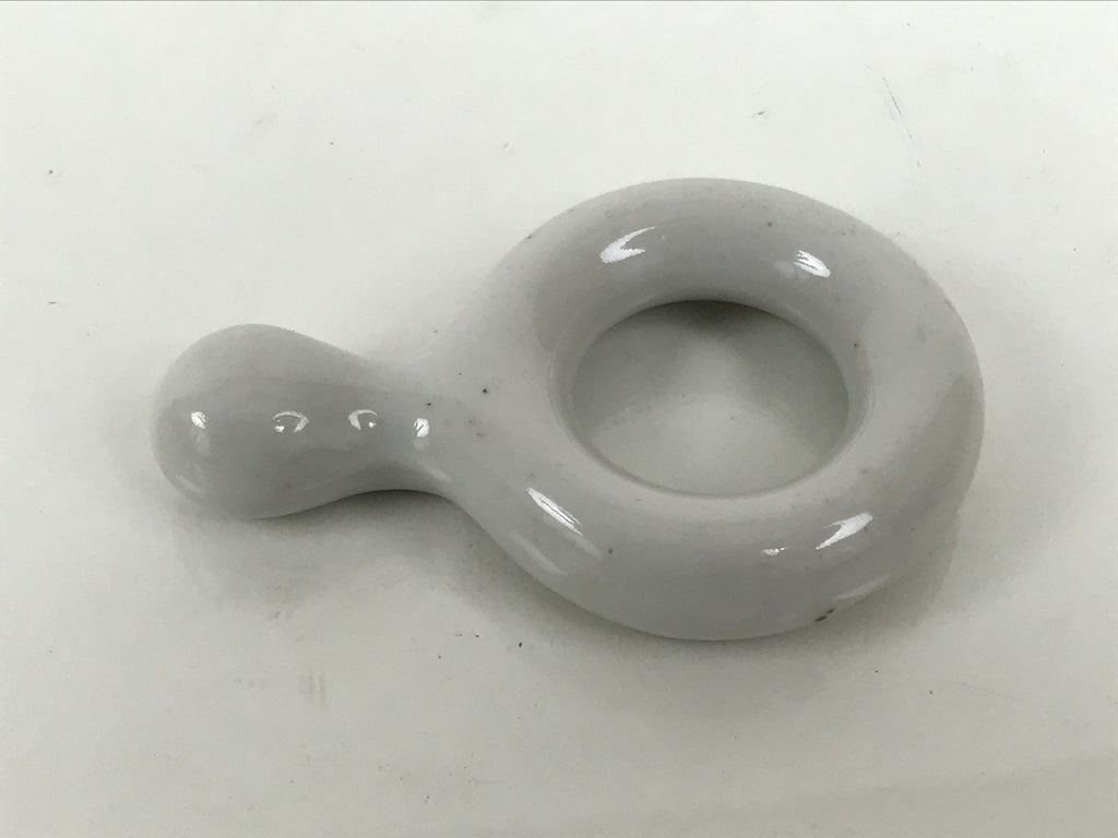 Japanese Porcelain Chopstick Rest Hashioki Vtg Utensil Holder Round White CR282-KT - Chopstick Holder-chidorivintage.com