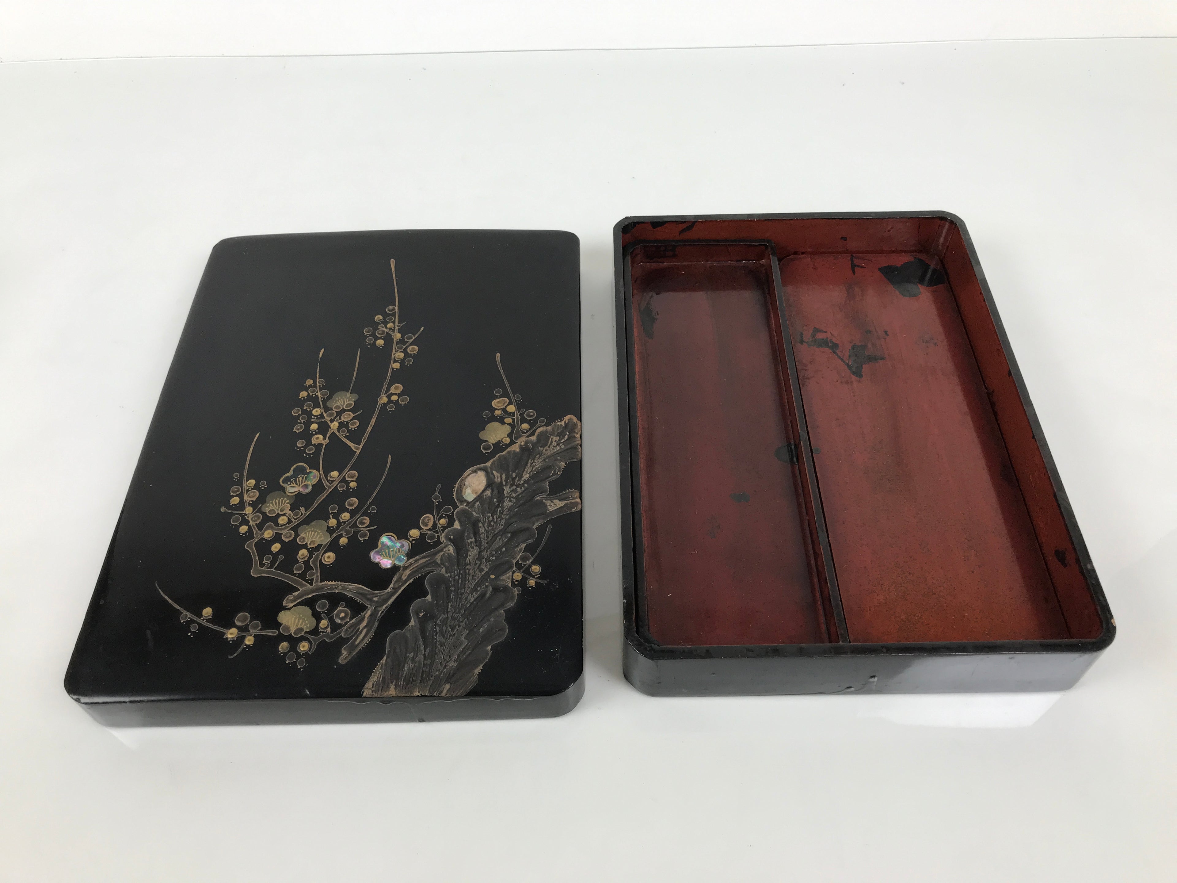 Antique Japanese Lacquer Wooden Calligraphy Tool Box Suzuribako Shodo Shuji C47-AD - Calligraphy Tool-chidorivintage.com