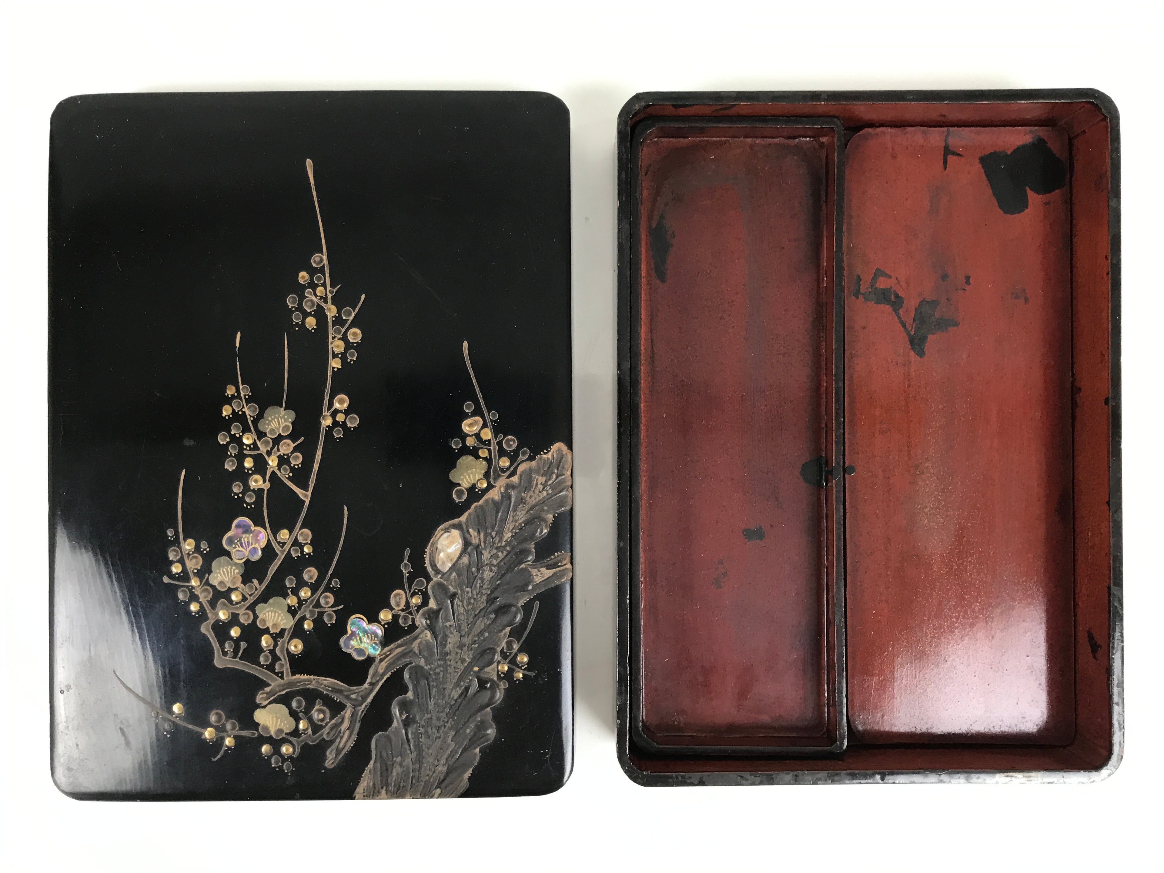 Antique Japanese Lacquer Wooden Calligraphy Tool Box Suzuribako Shodo Shuji C47-AD - Calligraphy Tool-chidorivintage.com