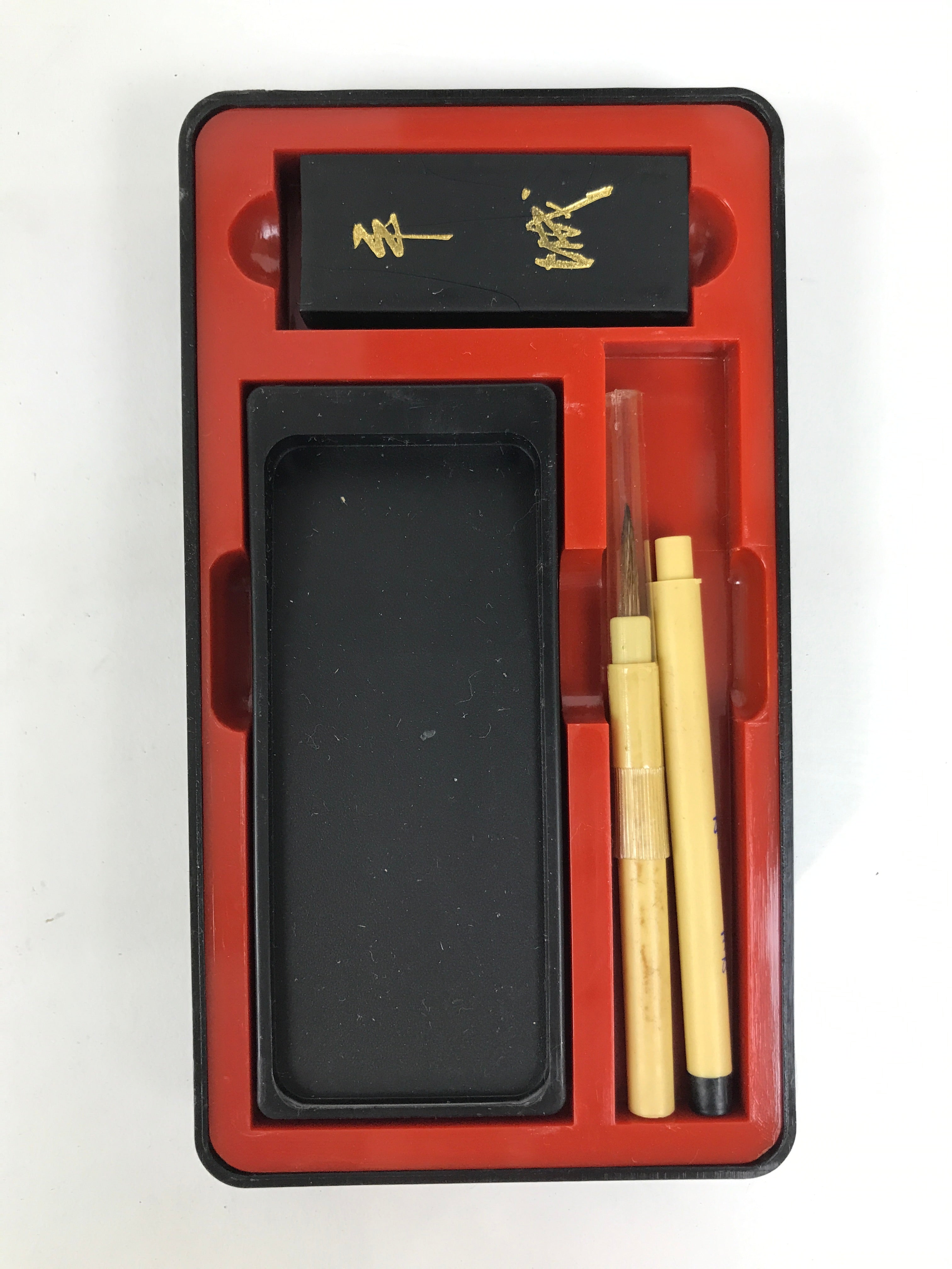 Japanese Calligraphy Set Boxed Vtg Suzuribako Inkstone Ink Stick Brush C50-AD - Calligraphy Tool-chidorivintage.com