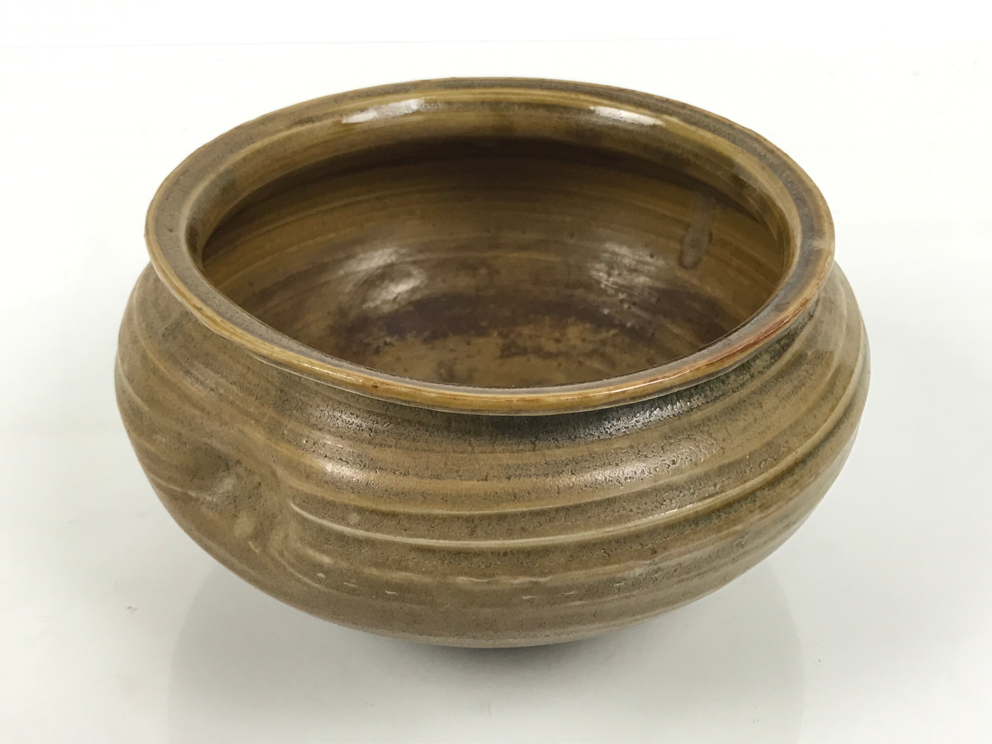 Japanese Ceramic Waste Water Bowl Kensui Vtg Tea Ceremony Brown Stripe CHB171-KT - Bowl-chidorivintage.com