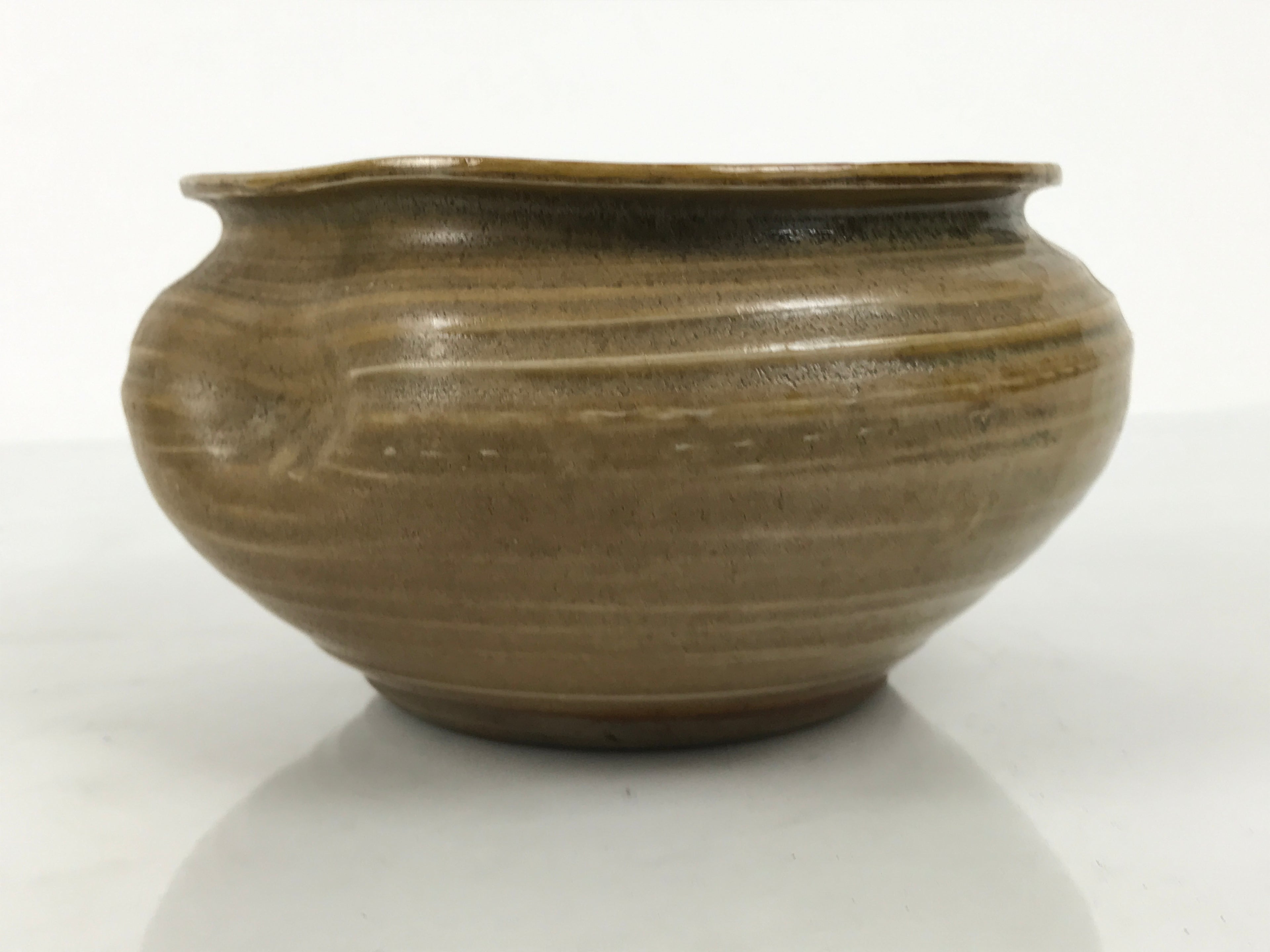 Japanese Ceramic Waste Water Bowl Kensui Vtg Tea Ceremony Brown Stripe CHB171-KT - Bowl-chidorivintage.com
