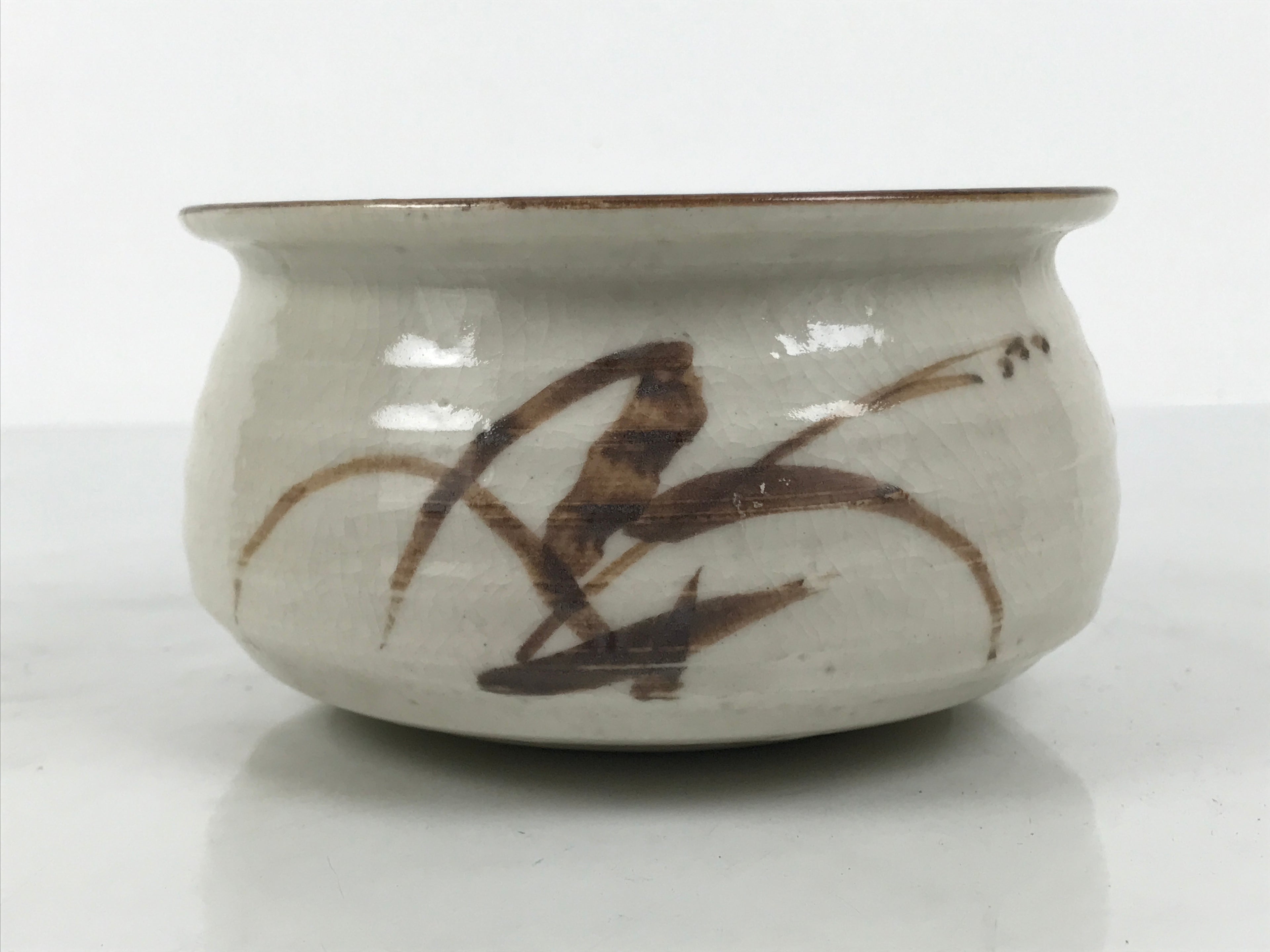 Japanese Ceramic Waste Water Bowl Kensui Vtg Tea Ceremony White Brown CHB172-KT - Bowl-chidorivintage.com