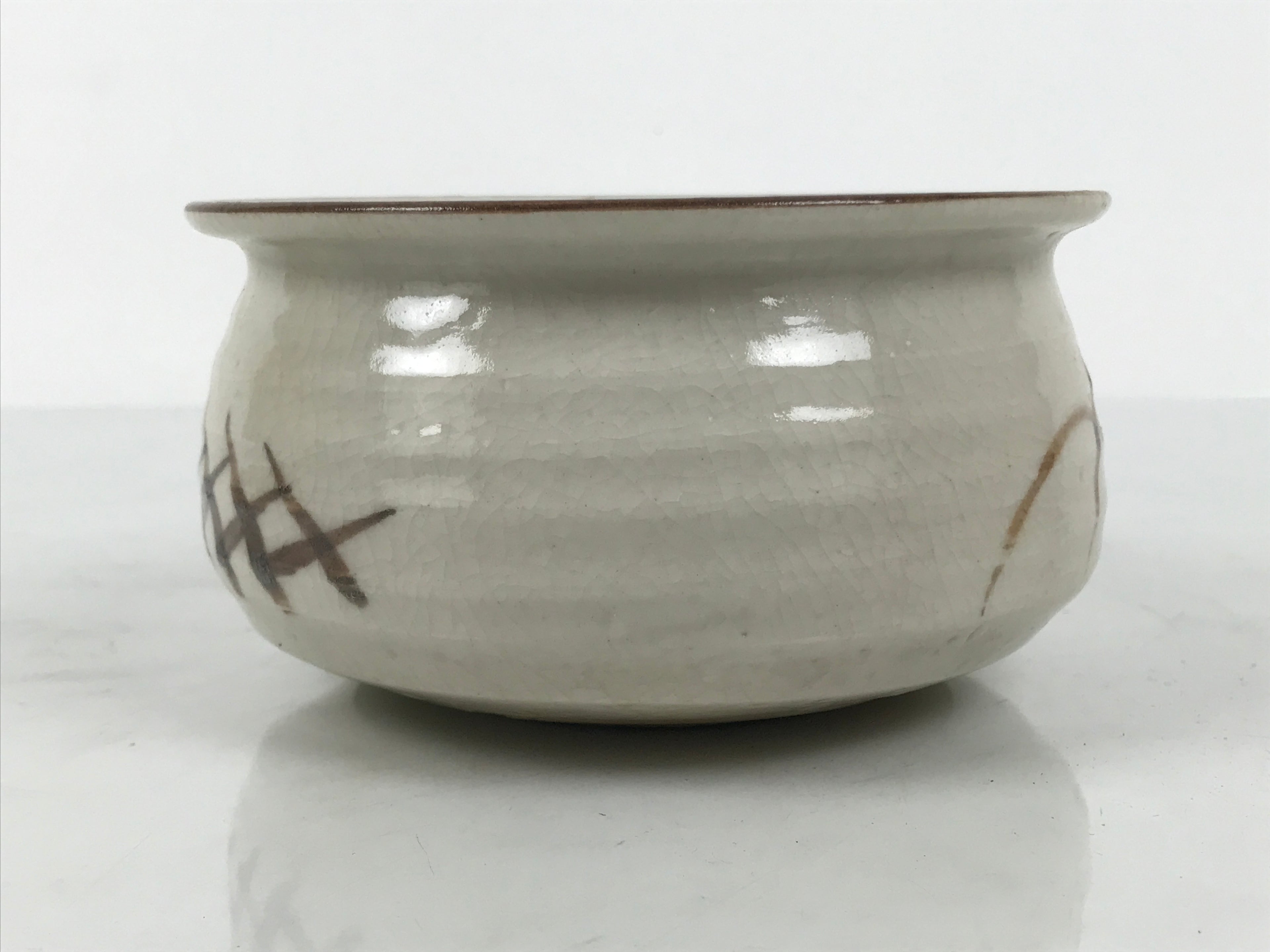 Japanese Ceramic Waste Water Bowl Kensui Vtg Tea Ceremony White Brown CHB172-KT - Bowl-chidorivintage.com