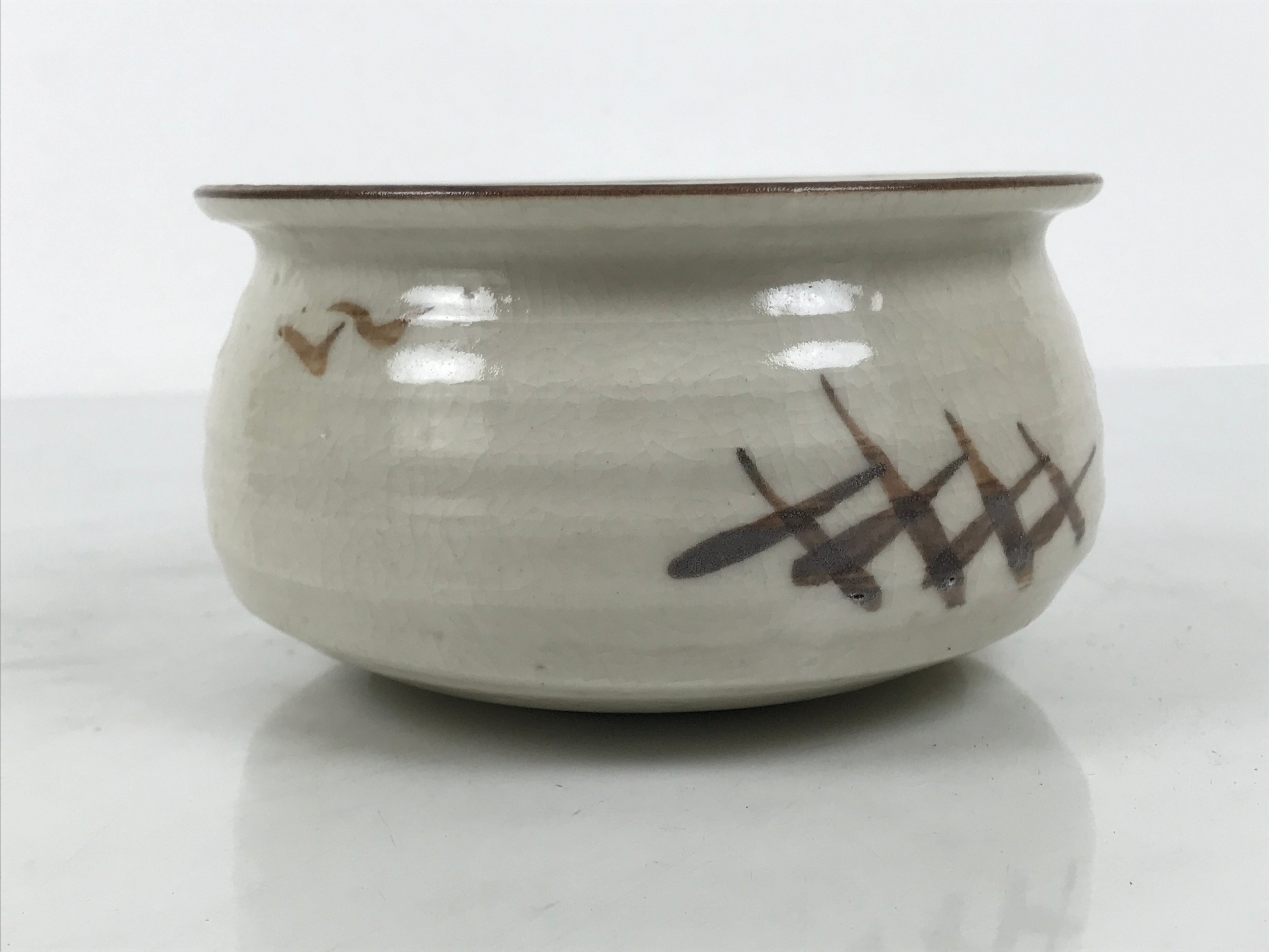 Japanese Ceramic Waste Water Bowl Kensui Vtg Tea Ceremony White Brown CHB172-KT - Bowl-chidorivintage.com