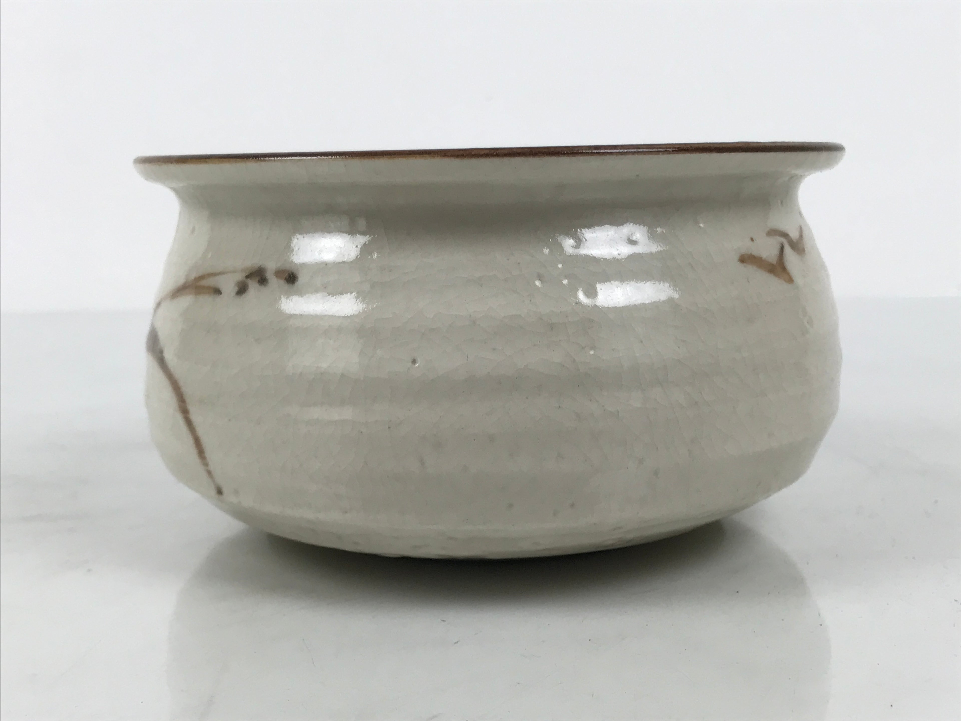 Japanese Ceramic Waste Water Bowl Kensui Vtg Tea Ceremony White Brown CHB172-KT - Bowl-chidorivintage.com