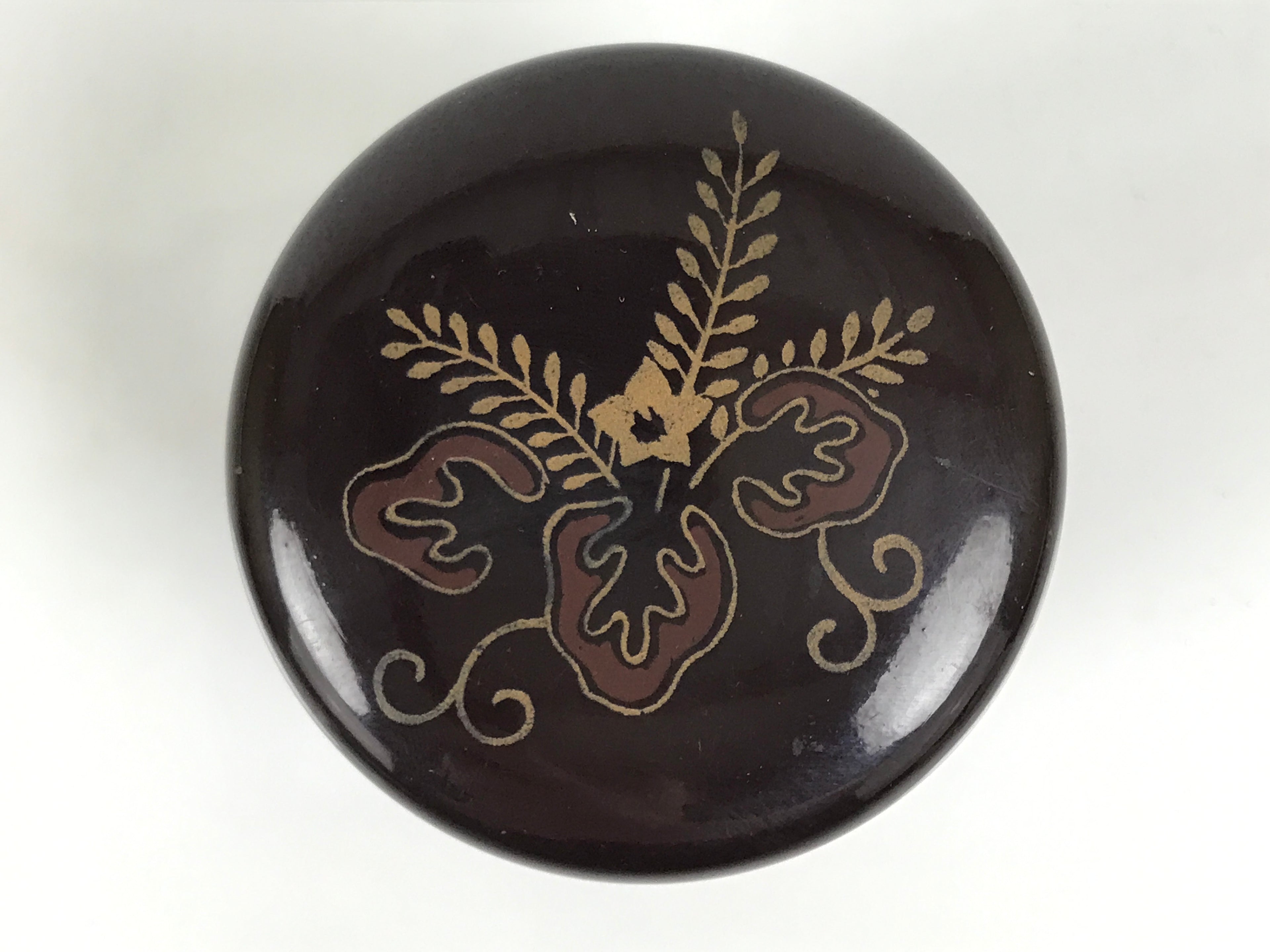 Japanese Resin Lacquer Replica Matcha Tea Caddy Natsume Sado Brown Floral TG197-KT - Tea Ceremony-chidorivintage.com