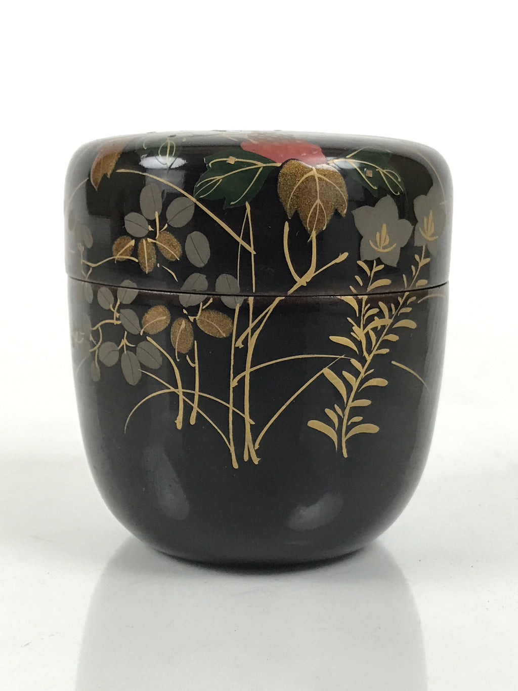 Japanese Wooden Lacquer Matcha Tea Caddy Natsume Sado Makie Black Floral TG198-KT - Tea Ceremony-chidorivintage.com