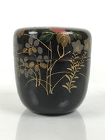 Japanese Wooden Lacquer Matcha Tea Caddy Natsume Sado Makie Black Floral TG198-KT - Tea Ceremony-chidorivintage.com