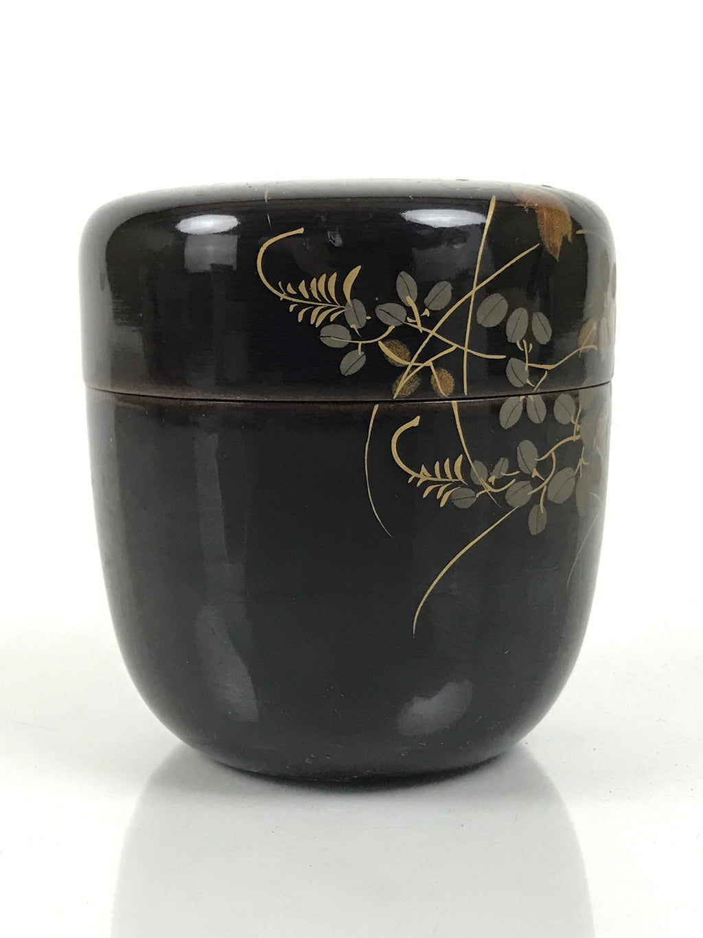 Japanese Wooden Lacquer Matcha Tea Caddy Natsume Sado Makie Black Floral TG198-KT - Tea Ceremony-chidorivintage.com