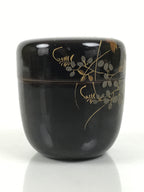 Japanese Wooden Lacquer Matcha Tea Caddy Natsume Sado Makie Black Floral TG198-KT - Tea Ceremony-chidorivintage.com