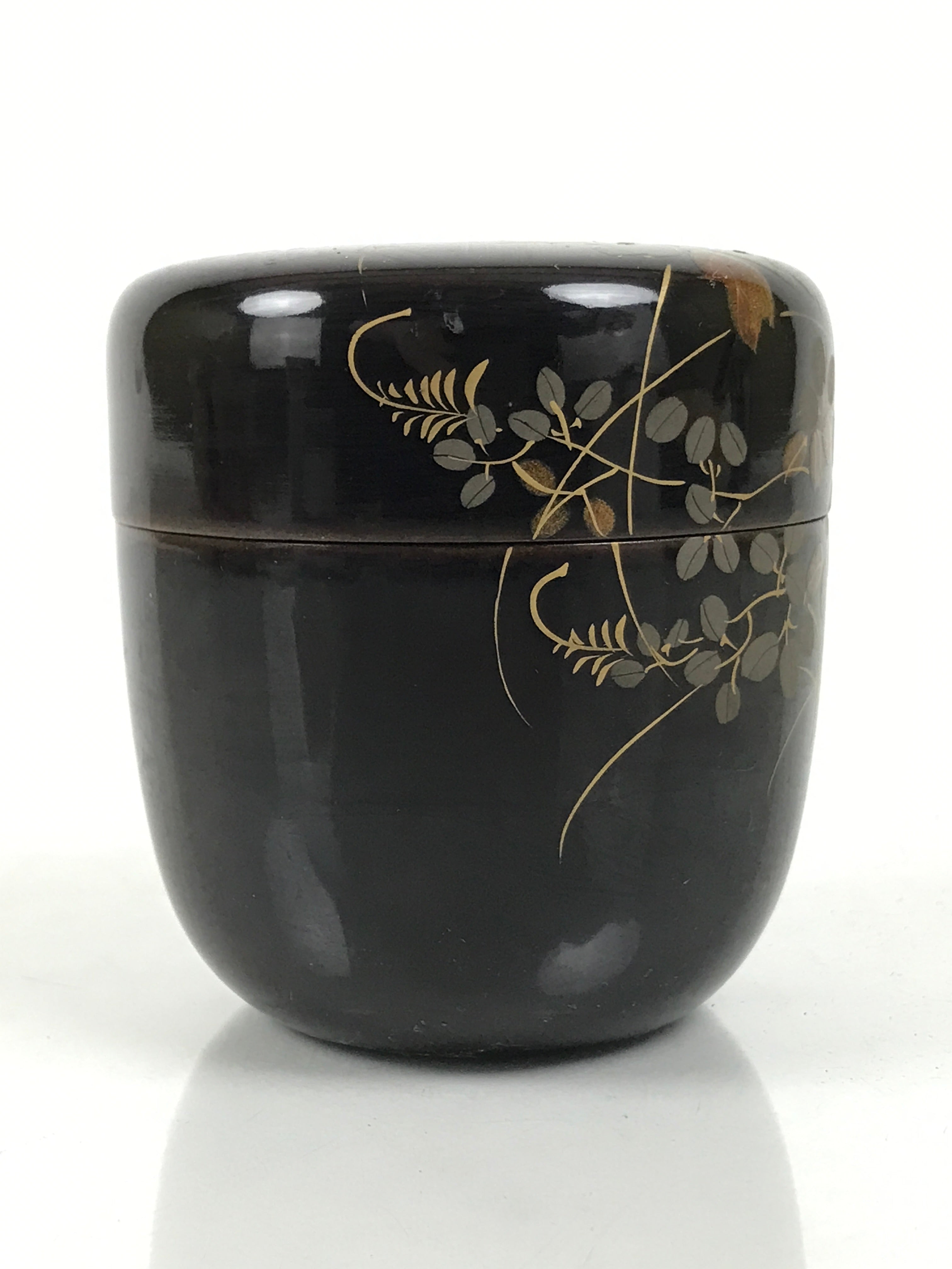 Japanese Wooden Lacquer Matcha Tea Caddy Natsume Sado Makie Black Floral TG198-KT - Tea Ceremony-chidorivintage.com