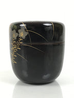 Japanese Wooden Lacquer Matcha Tea Caddy Natsume Sado Makie Black Floral TG198-KT - Tea Ceremony-chidorivintage.com