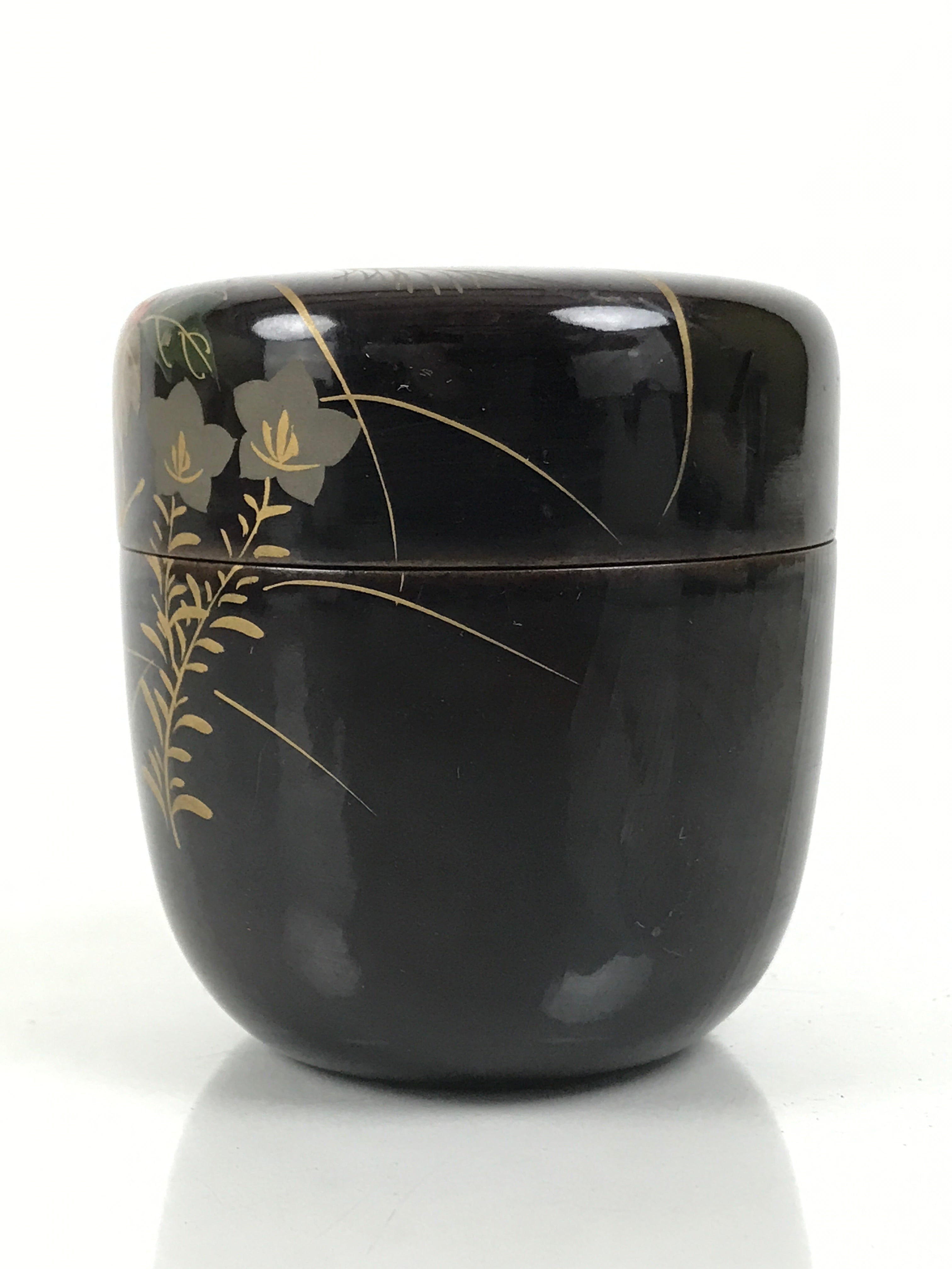 Japanese Wooden Lacquer Matcha Tea Caddy Natsume Sado Makie Black Floral TG198-KT - Tea Ceremony-chidorivintage.com