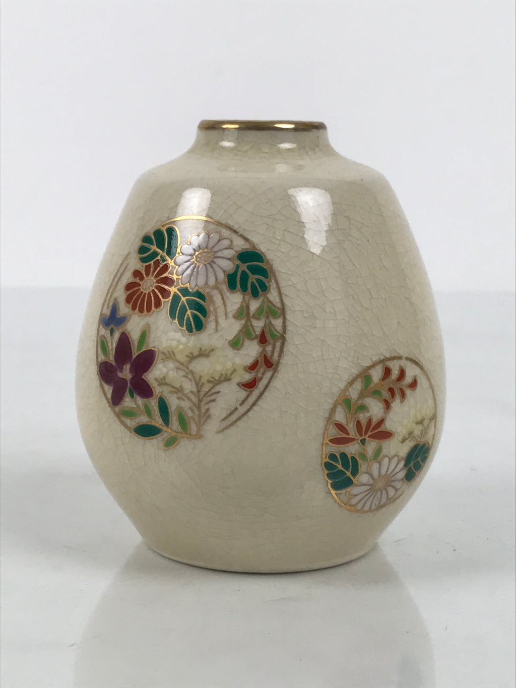 Japanese Satsuma Porcelain Matcha Tea Container Vtg Chaire Sado Floral TG203-KT - Tea Ceremony-chidorivintage.com