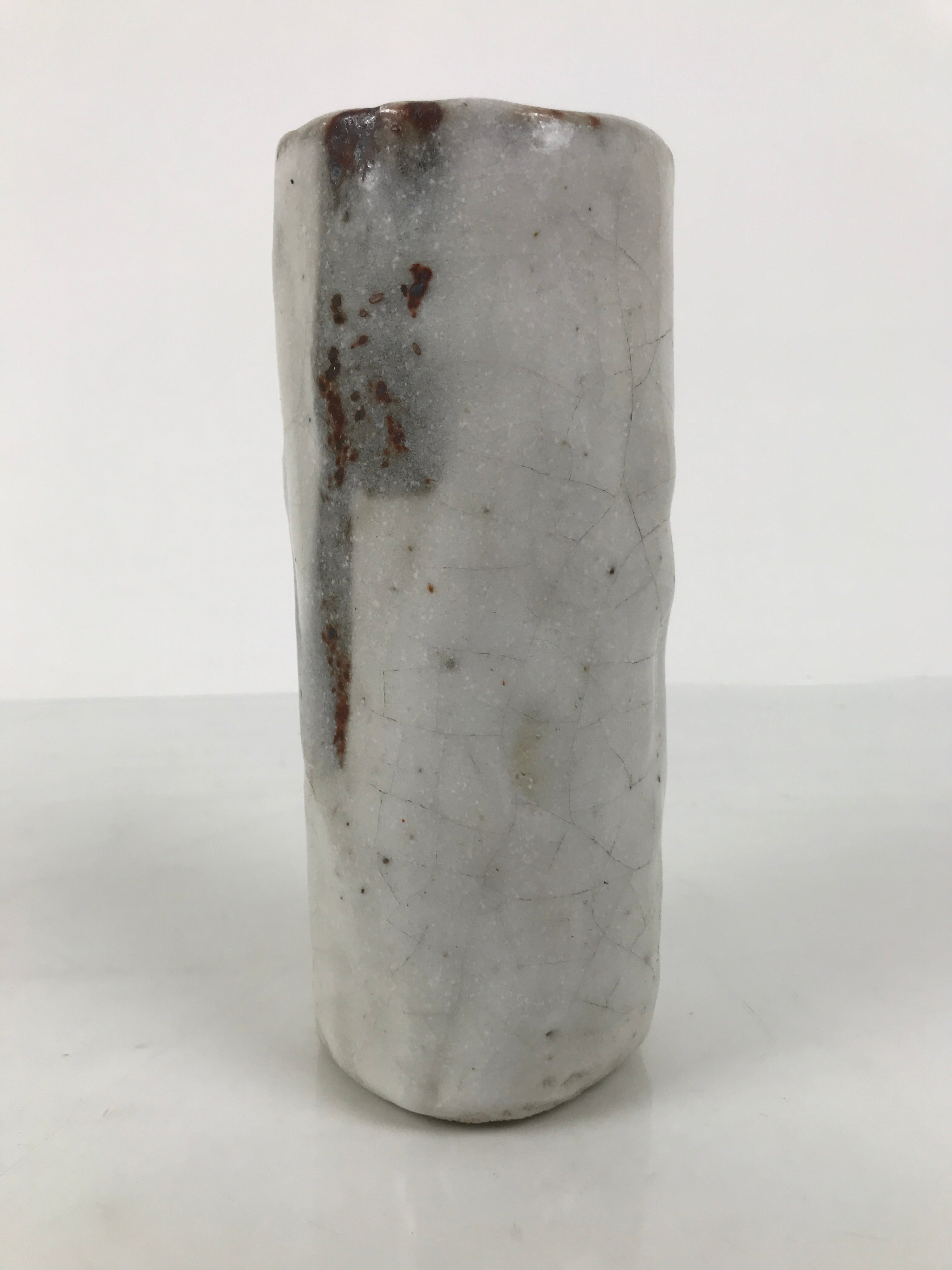 Japanese Shino Ware Ceramic Flower Vase Vtg Ikebana Kabin White Brown FK240-KT - Vase-chidorivintage.com