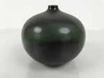 Japanese Ceramic Flower Vase Vtg Ikebana Kabin Round Ball Green Dark Brown FK241-KT - Vase-chidorivintage.com
